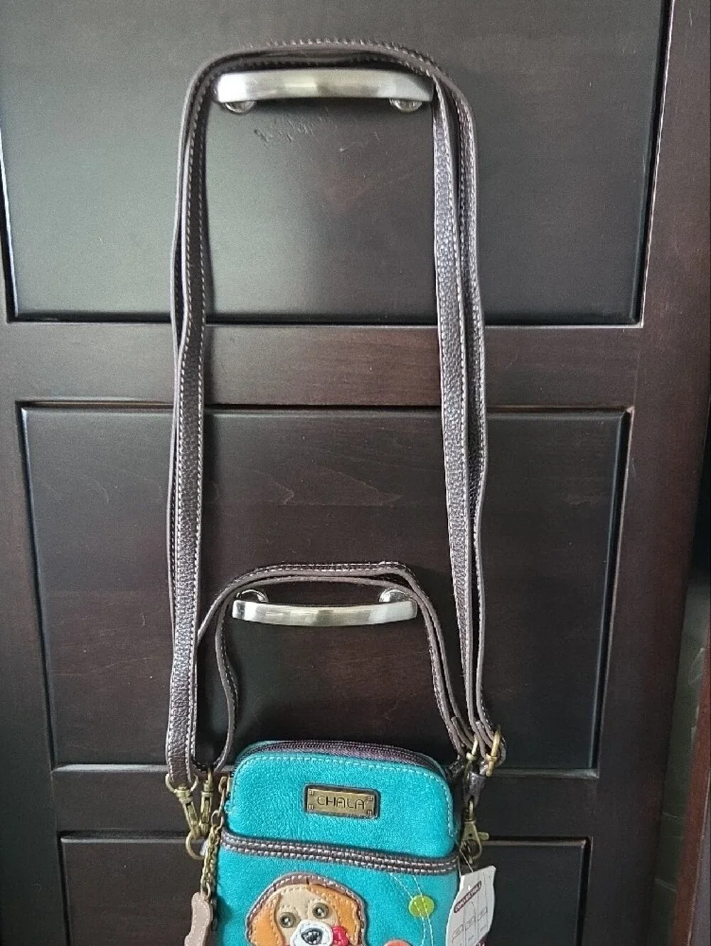 Chala Golden Retriever Cell Phone Crossbody Bag Turquoise Convertible NWT